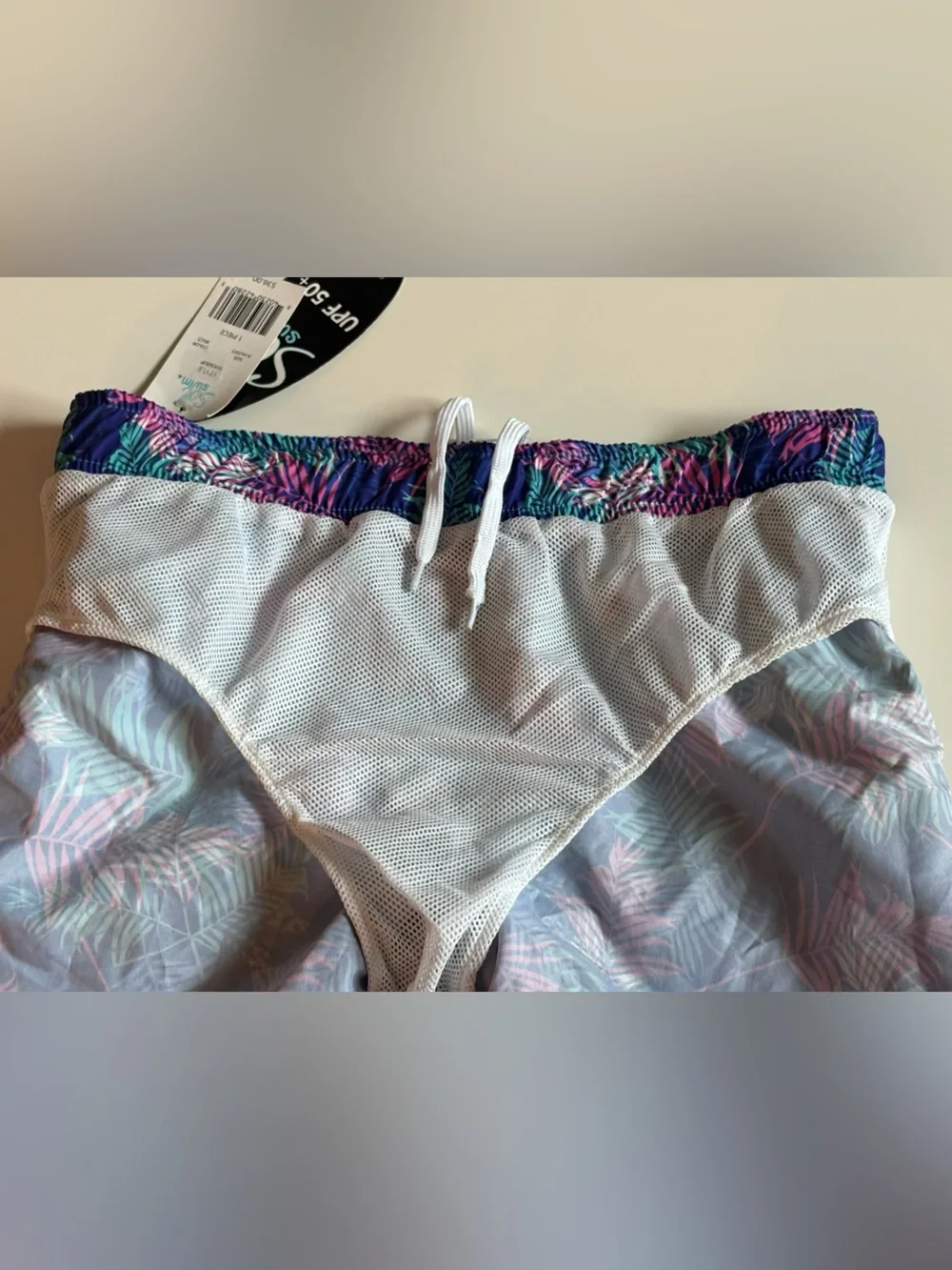 Boys Sol Swim Tropical Swim Trunks, Blue with Pink & Teal Accents, 8 Husky, NWT
